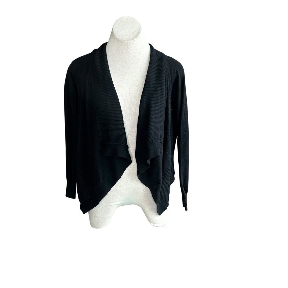 BCBGMaxAzria Black Silk Cotton Cardigan Sweater Waterfall Open Drape Cropped XS